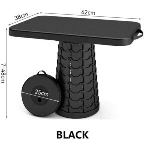 Table pliante télescopique réglable portable noire pour camping et extérieur