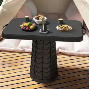 Table pliante télescopique réglable portable noire pour camping et extérieur