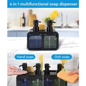 Distributeur Double de Savon avec Porte-Éponge