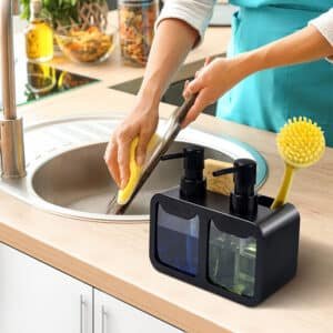 Distributeur Double de Savon avec Porte-Éponge