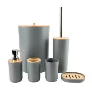 Service de Salle de Bain 6 en 1 Élégant avec Finition Effet Bois