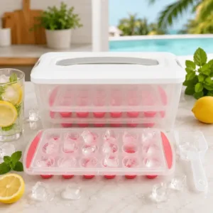 Bac à Glaçons Grande Capacité avec Boîte de Rangement – Organisateur de Glaçons Empilable avec Pelle Incluse