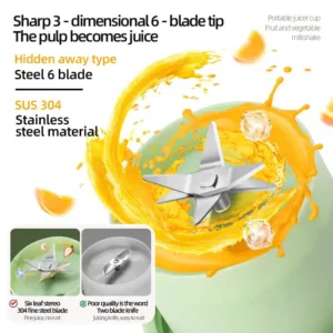 Blender Portable Rechargeable 6 Lames avec Paille Intégrée