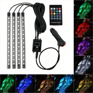 Kit Éclairage LED RGB Intérieur Voiture avec Télécommande – 4 Bandes LED