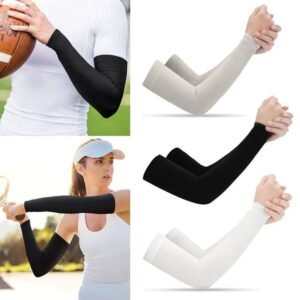 Manchettes de compression anti-UV respirantes pour protection solaire lors d'activités sportives et extérieures.