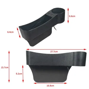 Organisateur de siège voiture noir avec porte-gobelet, rangement multifonction et double port USB.