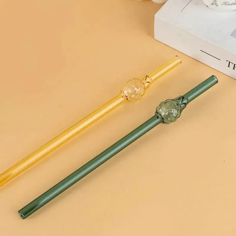 pailles-en-verre-ananas-reutilisables-1 Pailles en Verre Ananas Réutilisables – Lot de 2