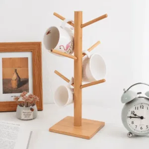 Porte Tasses en Bambou 6 Places – Support Arbre pour Mugs
