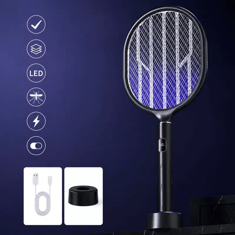 raquette-electrique-anti-moustiques-avec-afficheur-noir Raquette Électrique Anti Moustiques Rechargeable avec LED