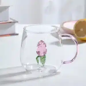 Tasse en Verre Fleur Rose