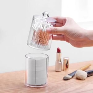 Boîte de Rangement 2 en 1 pour Cotons et Coton-Tiges – Organisateur Transparent