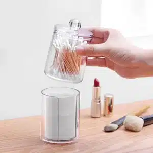 Boîte de Rangement 2 en 1 pour Cotons et Coton-Tiges – Organisateur Transparent