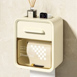 Boîte Porte Papier Toilette Murale avec Étagère de Rangement