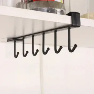 Crochet Suspendu Sous Étagère 6 Crochets – Organisateur de Cuisine Sans Perçage