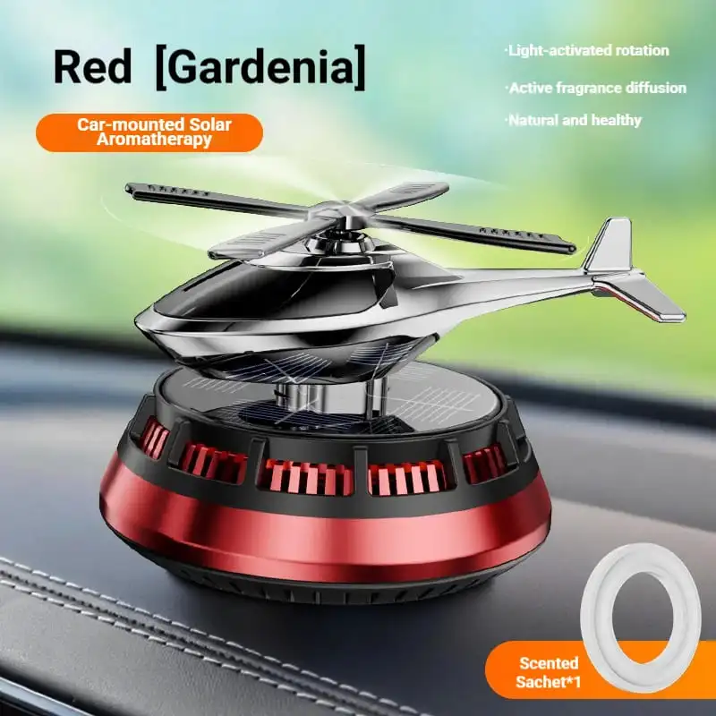 diffuseur-de-parfum-solaire-pour-voiture-helicoptere-rouge Diffuseur de Parfum Solaire pour Voiture en Forme d'Hélicoptère – Rotation Automatique