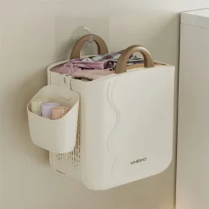Panier à Linge Pliable Mural avec Couvercle et Bac de Rangement