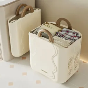 Panier à Linge Pliable Mural avec Couvercle et Bac de Rangement
