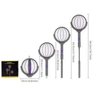 Raquette Électrique Anti Moustiques Télescopique 3 en 1 Rechargeable