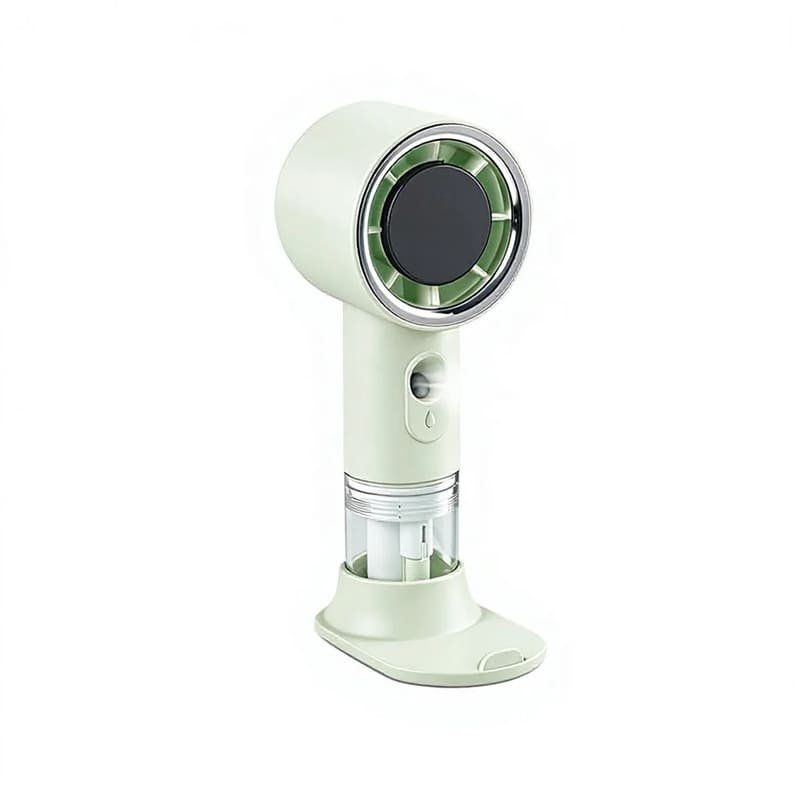 ventilateur-portable-avec-brumisateur-vert Ventilateur Portable avec Brumisateur – Mini Ventilateur Rechargeable USB
