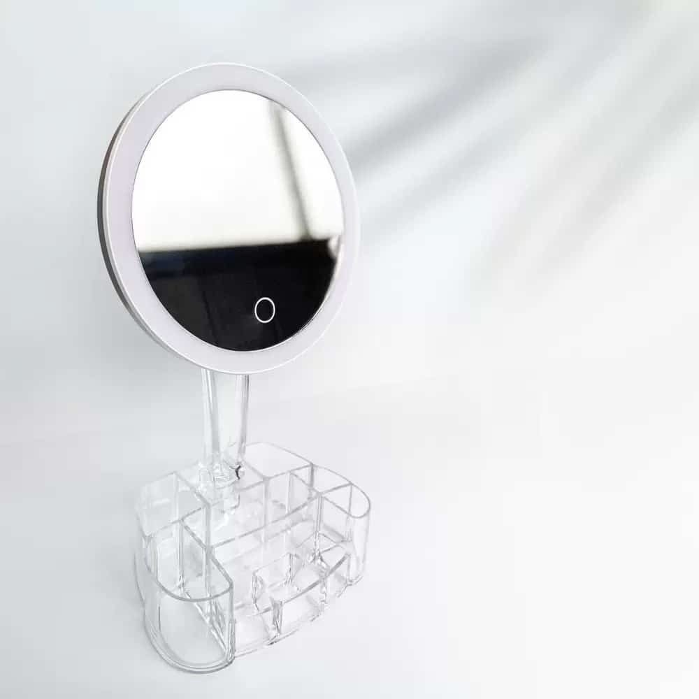 Miroir de Maquillage Rond avec Compartiment de Rangement Miroir de Maquillage Rond avec Compartiment de Rangement