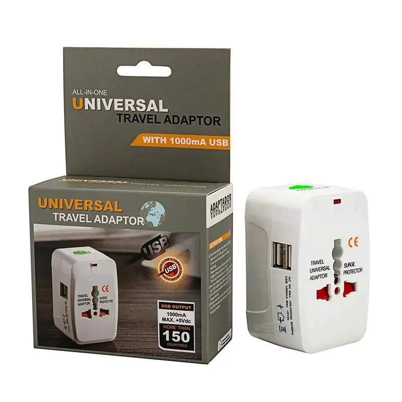 adaptateur-universel-de-voyage Adaptateur Universel de Voyage avec Double Port USB – Compatible Plus de 150 Pays