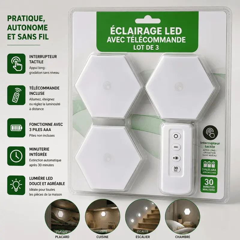 lampe-led-avec-telecommande-hexagona Lampe LED avec télécommande hexagonal - 3 pièces
