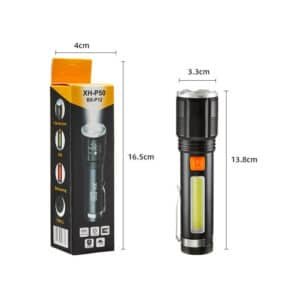 Lampe Torche LED Rechargeable USB COB avec Zoom – Torche Puissante Multifonction avec Aimant au Maroc