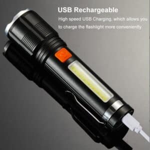 Lampe Torche LED Rechargeable USB COB avec Zoom – Torche Puissante Multifonction avec Aimant au Maroc