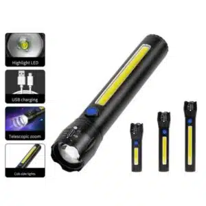 Lampe Torche LED Rechargeable USB avec Lumière COB – Puissante et Multifonction