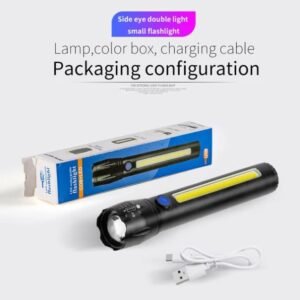 Lampe Torche LED Rechargeable USB avec Lumière COB – Puissante et Multifonction