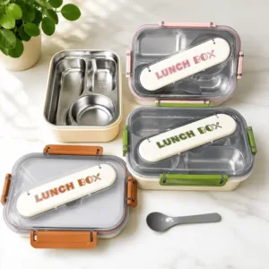 Lunch Box Compartimentée en Acier Inoxydable avec Couverts – Boîte Repas Hermétique pour École, Bureau et Voyages