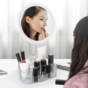 Miroir Maquillage LED avec Organisateur de Cosmétiques – Éclairage Lumineux