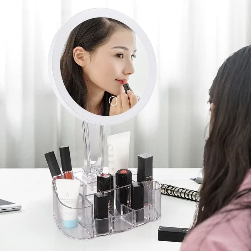miroir-maquillage-led Miroir Maquillage LED avec Organisateur de Cosmétiques – Éclairage Lumineux