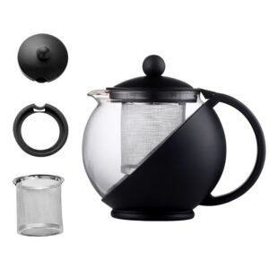 Théière en Verre avec Infuseur Inox Amovible et Poignée Ergonomique