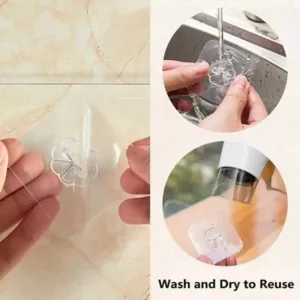 Crochets Adhésifs Transparents Réutilisables 6 × 6 cm – Sans Perçage
