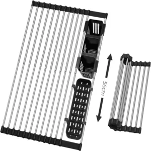 Égouttoir Enroulable Extensible pour Évier avec Paniers Multifonctions