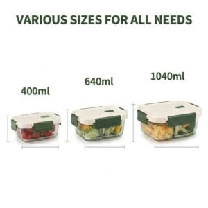 Lot de 3 boîtes alimentaires en verre avec couvercles à clips 400 ml 640 ml 1040 ml