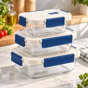 Lot de 3 boîtes alimentaires en verre avec couvercles à clips 400 ml 640 ml 1040 ml