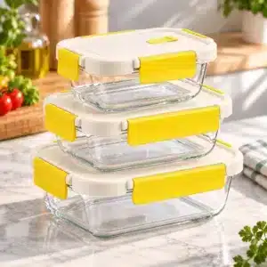 Lot de 3 boîtes alimentaires en verre avec couvercles à clips 400 ml 640 ml 1040 ml