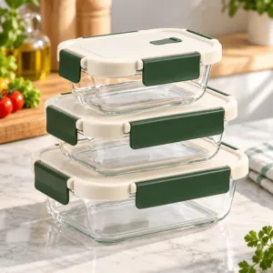 Lot de 3 boîtes alimentaires en verre avec couvercles à clips 400 ml 640 ml 1040 ml
