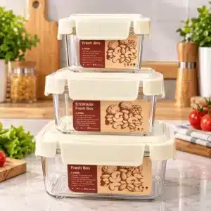 Lot de 3 boîtes de conservation hermétiques de différentes tailles, pratiques et empilables pour conserver et organiser vos aliments.