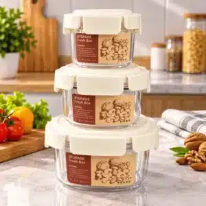 Lot de 3 boîtes de conservation hermétiques de différentes tailles, pratiques et empilables pour conserver et organiser vos aliments.