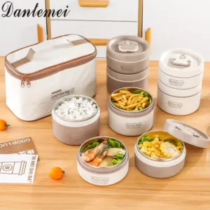 Lunch Box Isotherme 4 Compartiments en Inox 304 avec Sac de Transport
