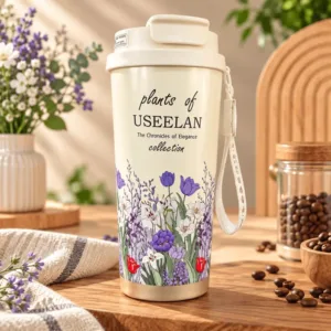 Mug isotherme floral avec couvercle et dragonne pour café et thé au Maroc