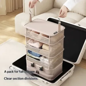 Organisateur de Voyage Suspendu Pliable – Rangement Valise 4 Compartiments