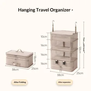 Organisateur de Voyage Suspendu Pliable – Rangement Valise 4 Compartiments