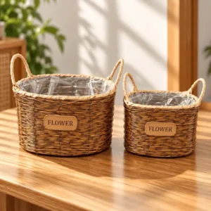 Panier de rangement ovale 2 pièces avec poignées