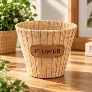 Pot pour plantes et fleurs rond décoratif effet bois FLOWER