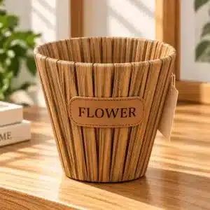 Pot pour plantes et fleurs rond décoratif effet bois FLOWER