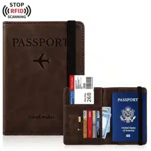 Protège passeport RFID avec porte cartes - Marron foncé